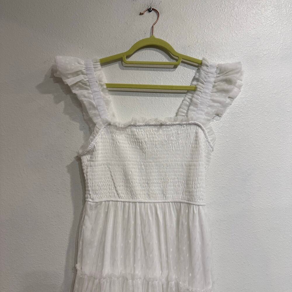 Blu Pepper White Swiss Dot Tulle Tiered Maxi Dress Sz S - Picture 3 of 11